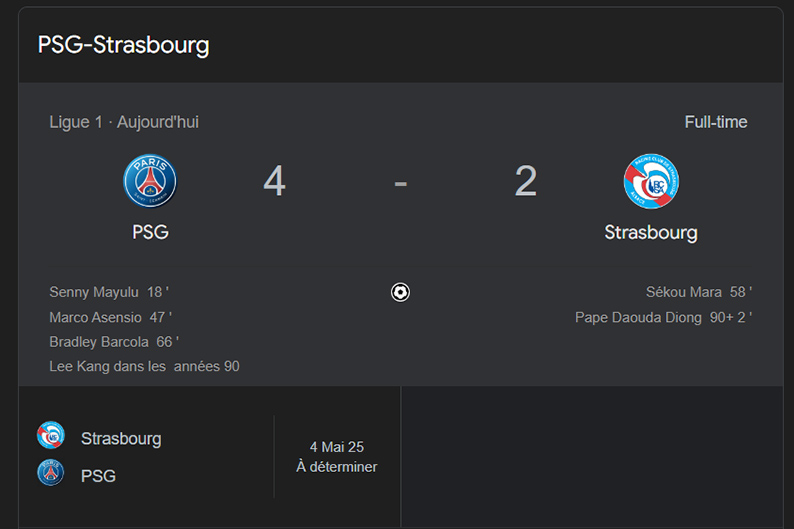 Victoire du PSG contre Strasbourg