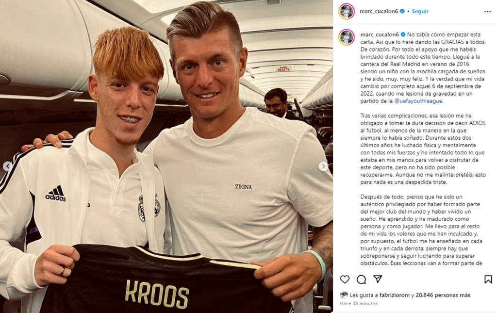 captura de imagen del mensaje de retirada de marc cucalon canterano del real madrid instagram marc cucalon6