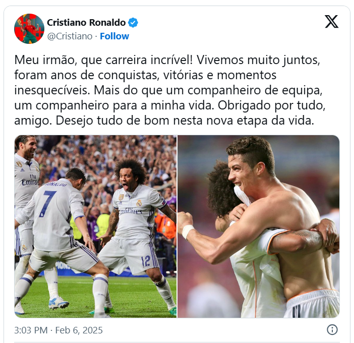 Retraite de Marcelo : Cristiano Ronaldo réagit avec émotion