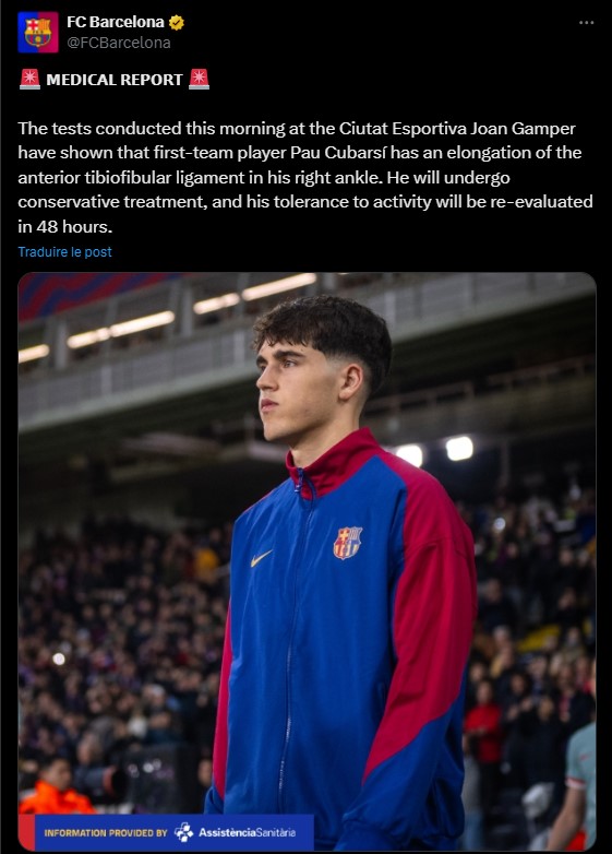Barça : Enorme coup dur pour Pau Cubarsí